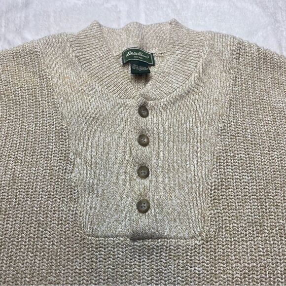 Eddie Bauer Light Brown/Cream Knit Henley Style Sweater Size Large - Picture 7 of 11